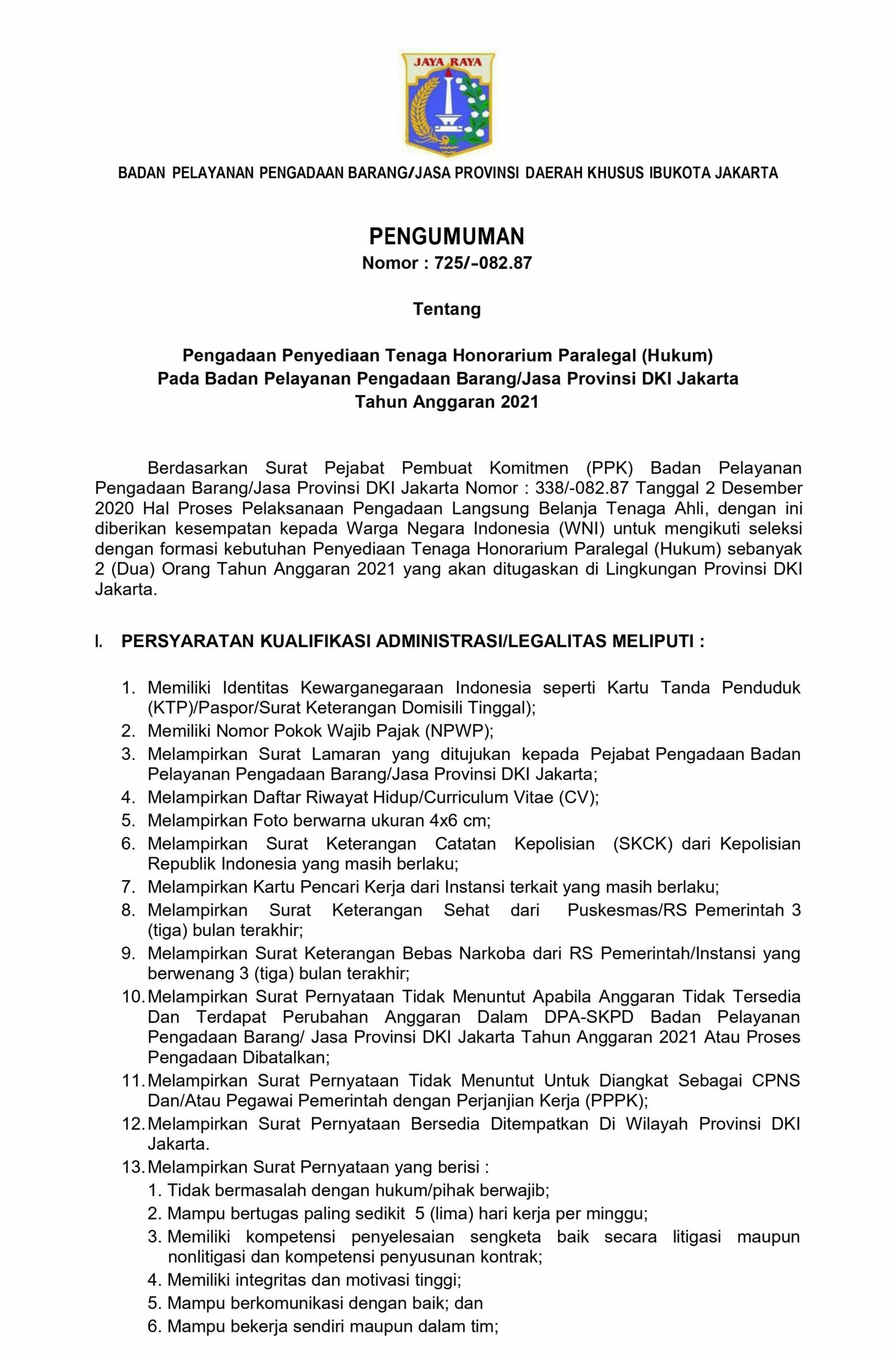 Penerimaan PJLP BPPBJ Tahap II Provinsi DKI Jakarta