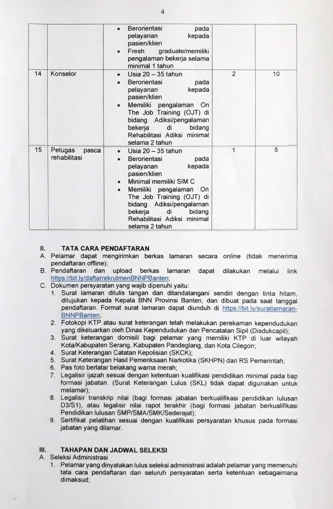 Lowongan Kerja Badan Narkotika Nasional Provinsi Banten