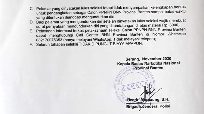 Lowongan Kerja Badan Narkotika Nasional Provinsi Banten