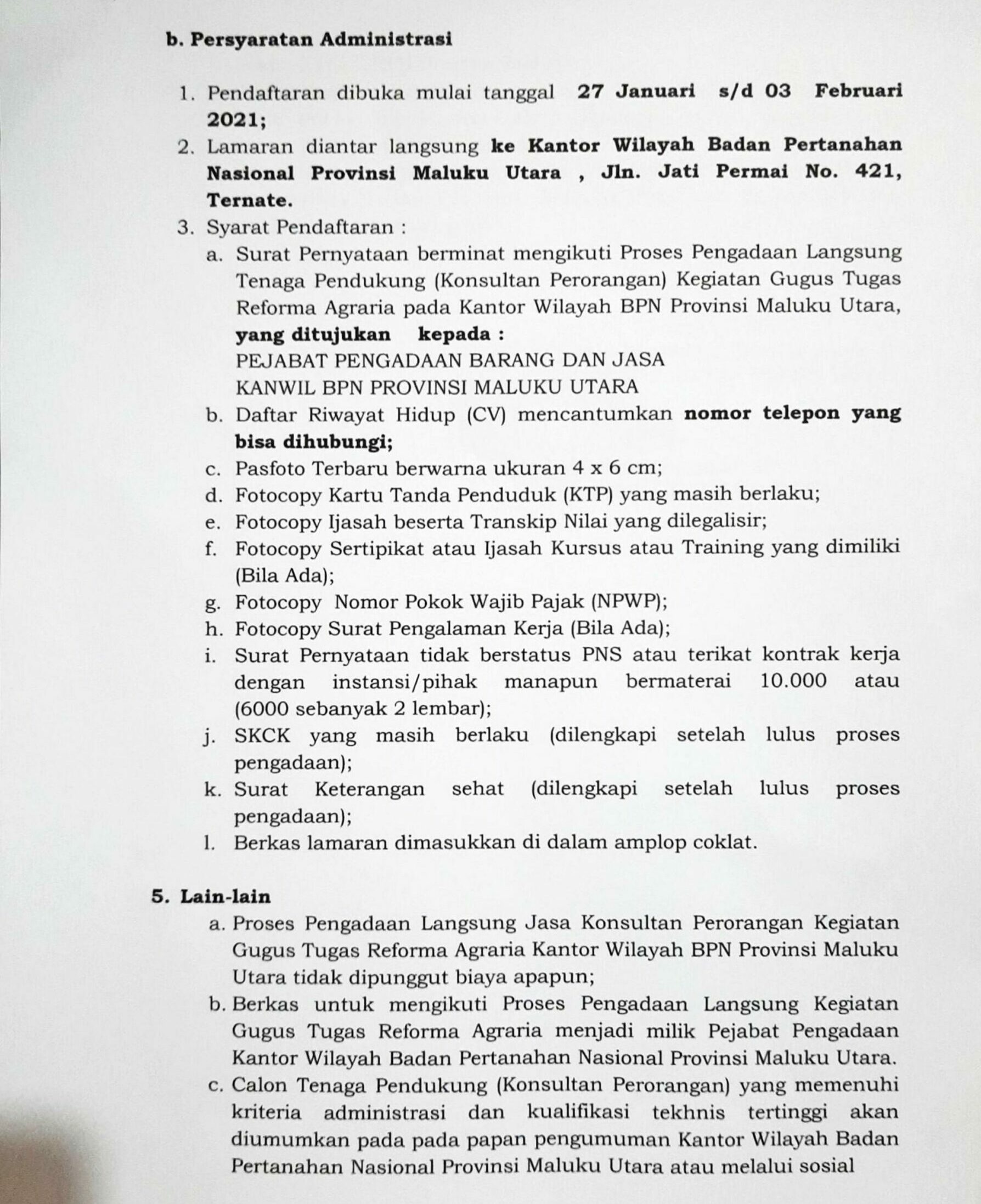 Lowongan Kerja Kementerian ATR/BPN Kanwil Maluku Utara